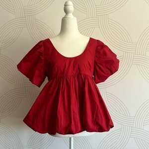 Red balloon sleeve peplum top